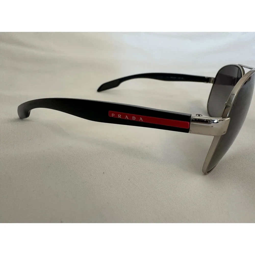 Prada Linea Rossa Aviator Sunglasses Silver Black Polarized SPS 51O Grey